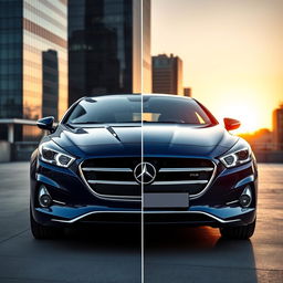 A unique fusion of a Peugeot and a Mercedes-Benz, showcasing the elegant design elements of both car brands