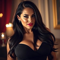 A beautiful, voluptuous woman with prominent curves, exuding an aura of seduction and confidence