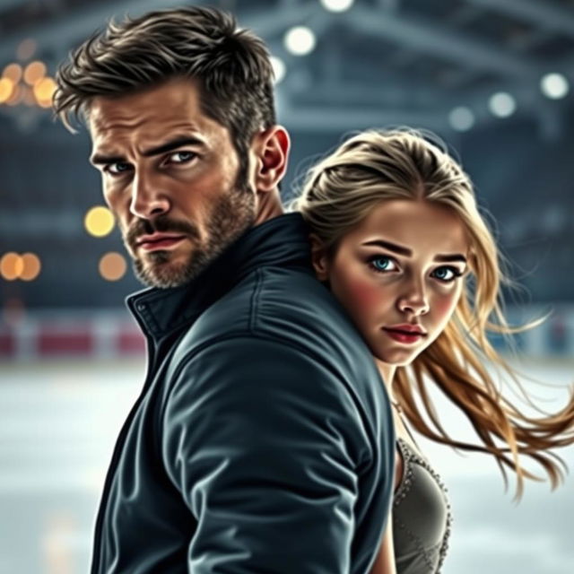 A captivating cover for a fanfiction depicting a dramatic relationship between a young female student and her older, ruggedly handsome ice skating instructor