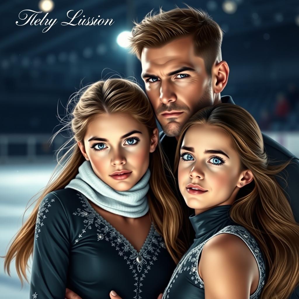 A captivating cover for a fanfiction depicting a dramatic relationship between a young female student and her older, ruggedly handsome ice skating instructor