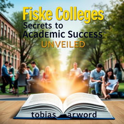 An inspiring and motivational book cover design featuring a realistic depiction of a university campus with students engaged in discussions and studying in the background