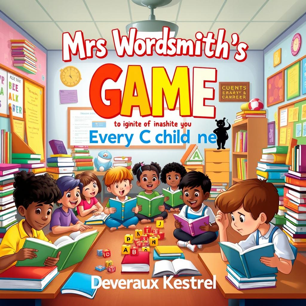 A vibrant and colorful classroom setting filled with children of diverse backgrounds, enthusiastically engaging in various reading activities