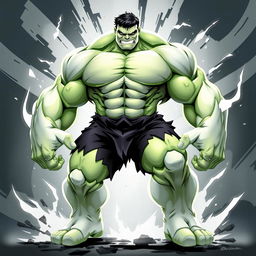 A stylized depiction of the Hulk with white color accents, showcasing a large muscular figure, fierce expression, and dynamic pose