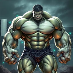 A powerful, muscular superhero character resembling Hulk but with white skin