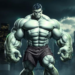 A powerful, muscular superhero character resembling Hulk but with white skin
