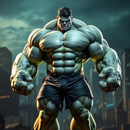 A powerful, muscular superhero character resembling Hulk but with white skin