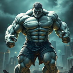 A powerful, muscular superhero character resembling Hulk but with white skin