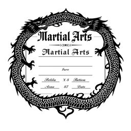 A fillable martial arts certificate design featuring a bold black dragon border intricately woven into the edges