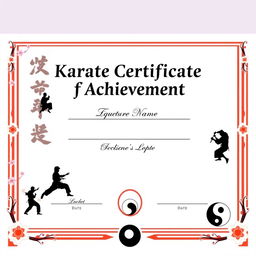A beautifully designed fillable certificate for karate achievements, featuring a dynamic martial arts theme