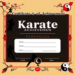 A beautifully designed fillable certificate for karate achievements, featuring a dynamic martial arts theme