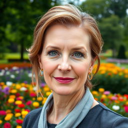 A close-up portrait of a sexy Russian woman aged 45 to 50 years, with her face prominently filling the entire frame