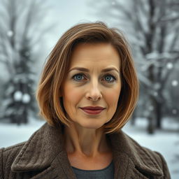 A close-up portrait of a sexy Russian woman aged 40 to 45 years, with her face filling the entire frame