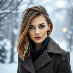 A stylish portrait of a sexy Russian woman aged 40 to 45 years, featuring a fashionable and contemporary hairstyle