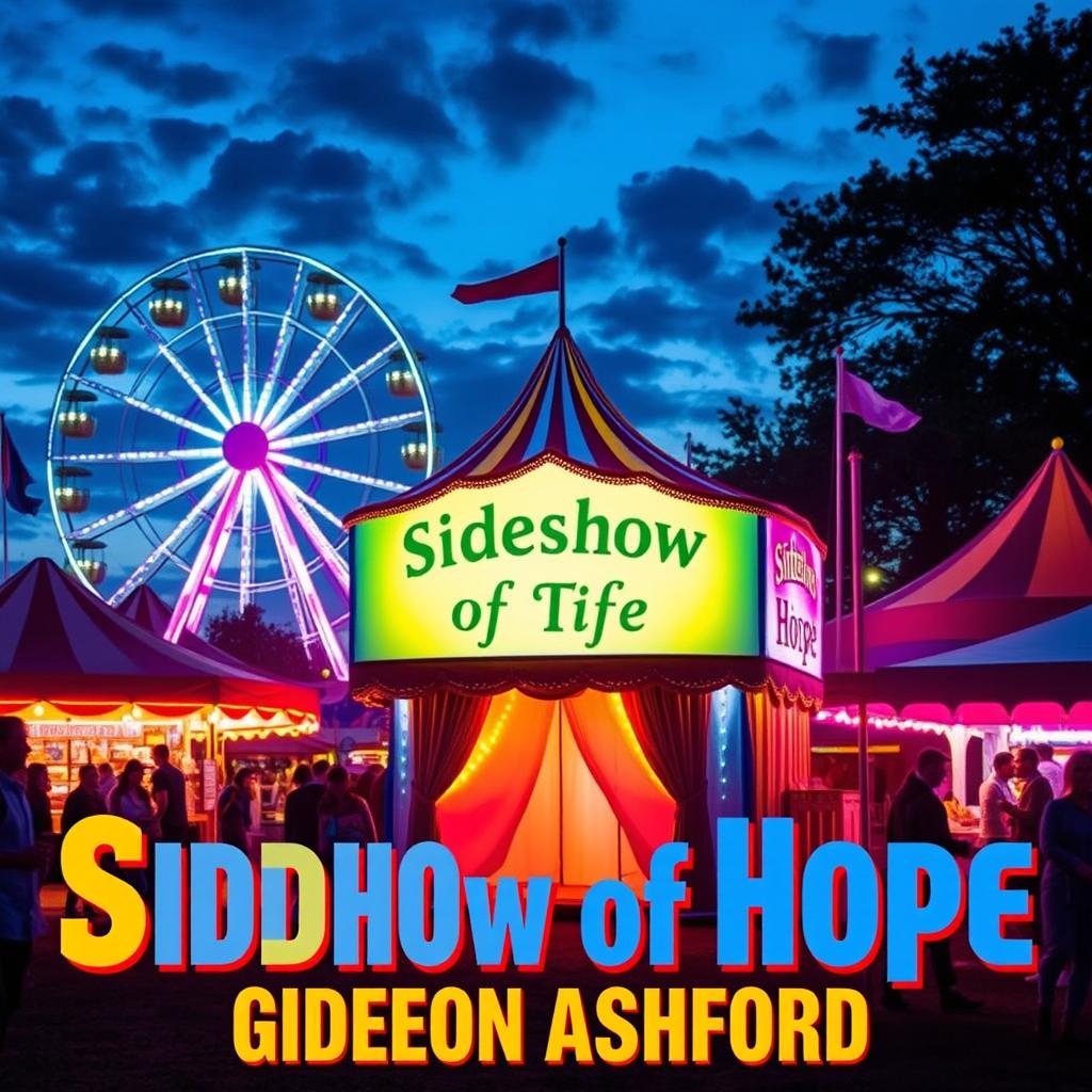 A vibrant carnival scene at dusk filled with colorful lights and mystical elements that suggest hope and wonder