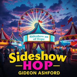 A vibrant carnival scene at dusk filled with colorful lights and mystical elements that suggest hope and wonder