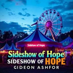 A vibrant carnival scene at dusk, bursting with colorful lights and mystical elements that evoke feelings of hope and wonder