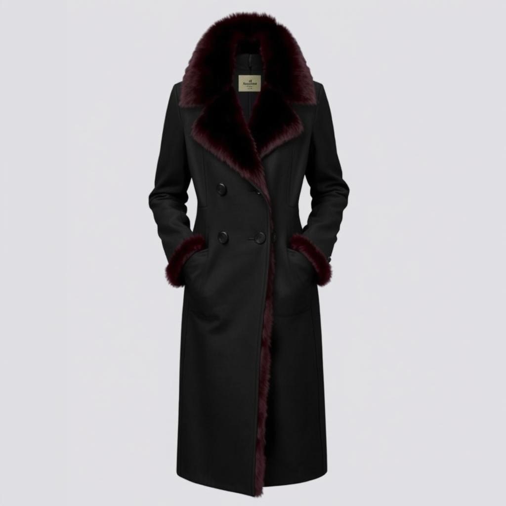 A stylish and elegant coat featuring an English collar, designed in a luxurious black exterior