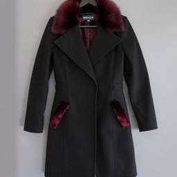 A stylish and elegant coat featuring an English collar, designed in a luxurious black exterior