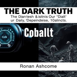 A dramatic split image featuring a shiny, high-tech device on the left side of the cover, contrasting sharply with a mining scene on the right side that depicts workers in rough conditions