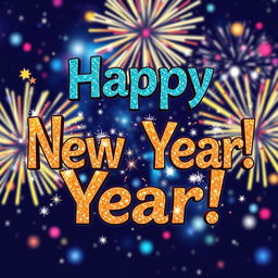 A celebratory PNG image featuring the text 'Happy New Year!' designed in a festive style
