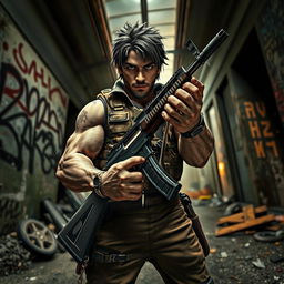 A character gripping an AK47 with confidence, showcasing a blend of strength and determination