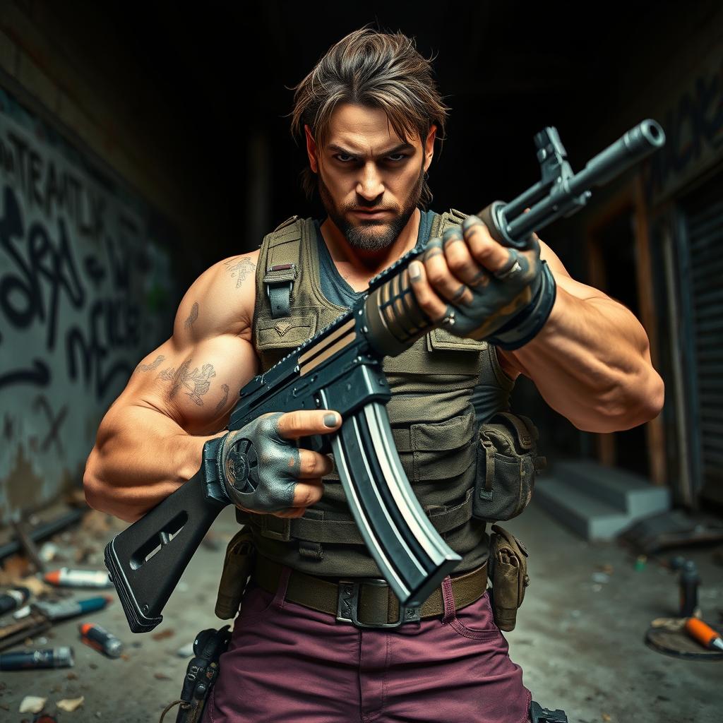 A character gripping an AK47 with confidence, showcasing a blend of strength and determination