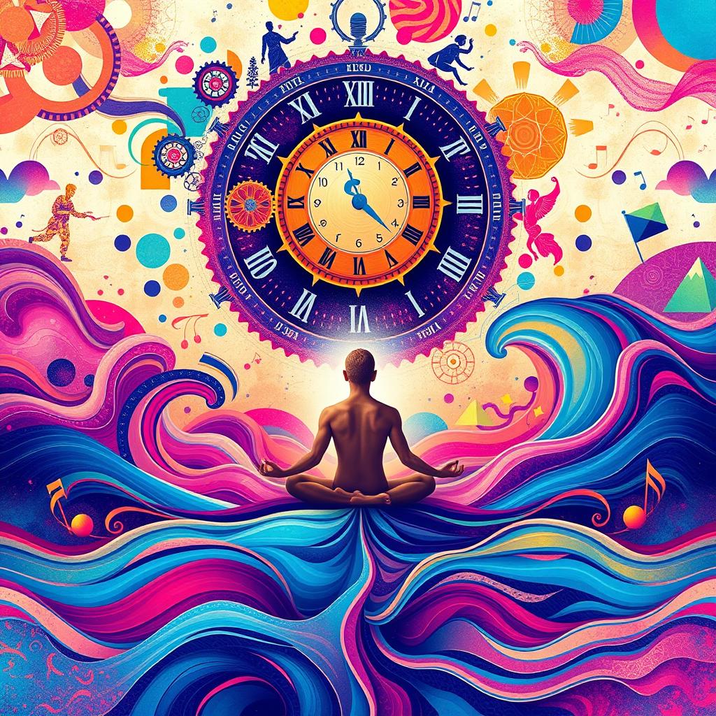 An artistic representation of the themes surrounding trance music and its benefits for mental health