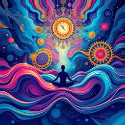 An artistic representation of the themes surrounding trance music and its benefits for mental health