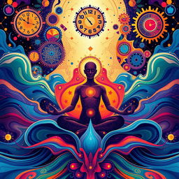 An artistic representation of the themes surrounding trance music and its benefits for mental health
