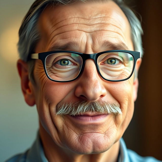 A warm and inviting portrait of a 60-year-old man with a friendly demeanor