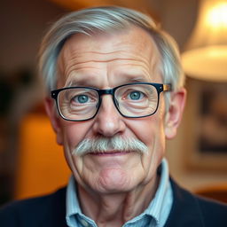 A kind elderly man, about 60 years old, with a merciful expression and a slightly round face