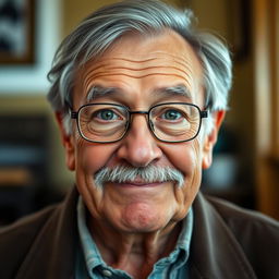A kind elderly man, about 60 years old, with a merciful expression and a slightly round face