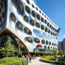 A striking and modern architectural design of a dented building, featuring interesting curves and angles