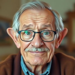 A kind elderly man, about 60 years old, with a merciful expression and a slightly round face
