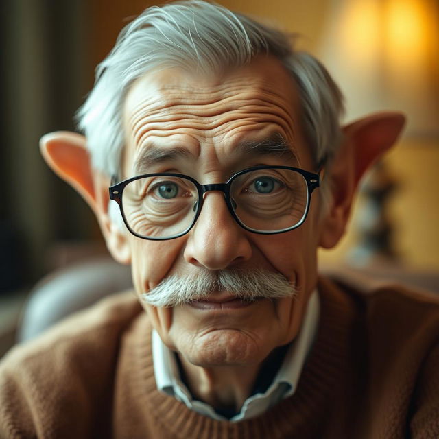 A kind elderly man, about 60 years old, with a merciful expression and a slightly round face