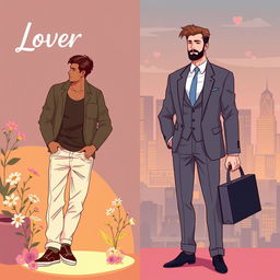 A conceptual illustration showcasing two contrasting male archetypes: the Lover and the Provider