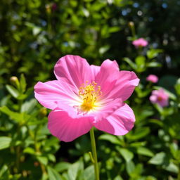 An artistic representation of a beautiful, delicately arranged pink flower in full bloom, showcasing its vibrant colors and intricate petal details