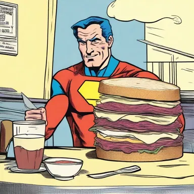 In the comic book, the superhero's favorite meal was always a Reuben sandwich.