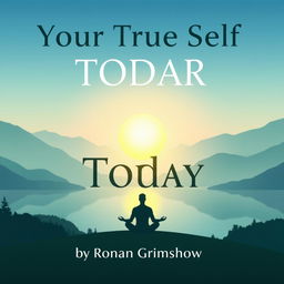 A flat cover design featuring a realistic serene landscape with a sun rising over a tranquil lake and mountains