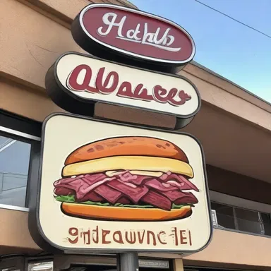 The retro diner had a vintage sign displaying a mouthwatering Reuben sandwich.