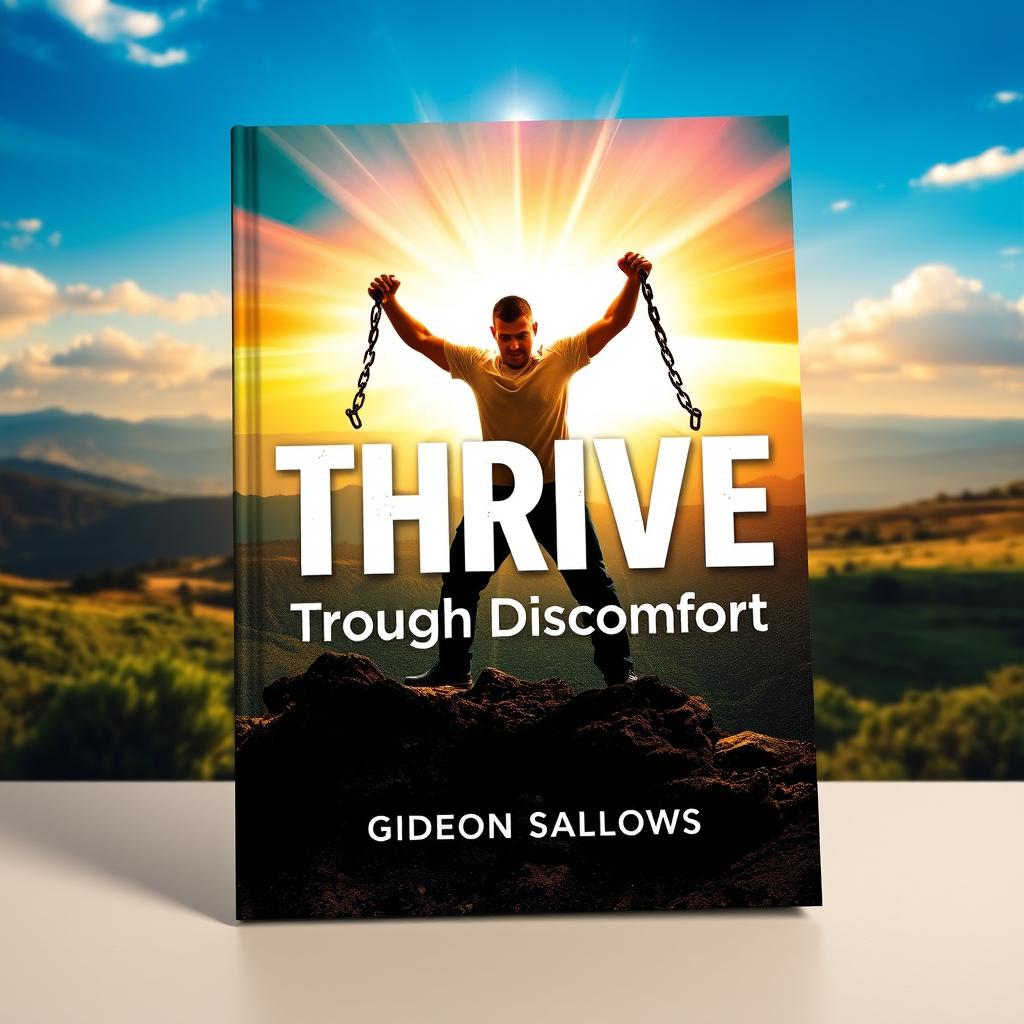 A realistic book cover design featuring a person breaking free from chains in a vibrant landscape, symbolizing liberation and transformation