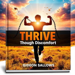 A realistic book cover design featuring a person breaking free from chains in a vibrant landscape, symbolizing liberation and transformation