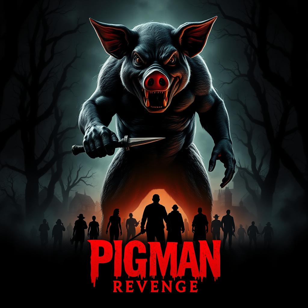 An intense horror movie poster for 'Pigman Revenge'