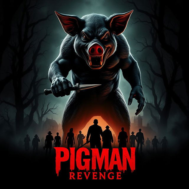 An intense horror movie poster for 'Pigman Revenge'