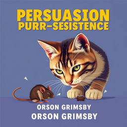 A flat book cover design featuring a large, bold title at the top: 'Persuasion Purr-sistence' in striking fonts
