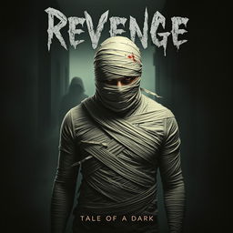 A terrifying horror movie poster featuring a man completely wrapped in bandages, embodying the theme of 'Revenge'