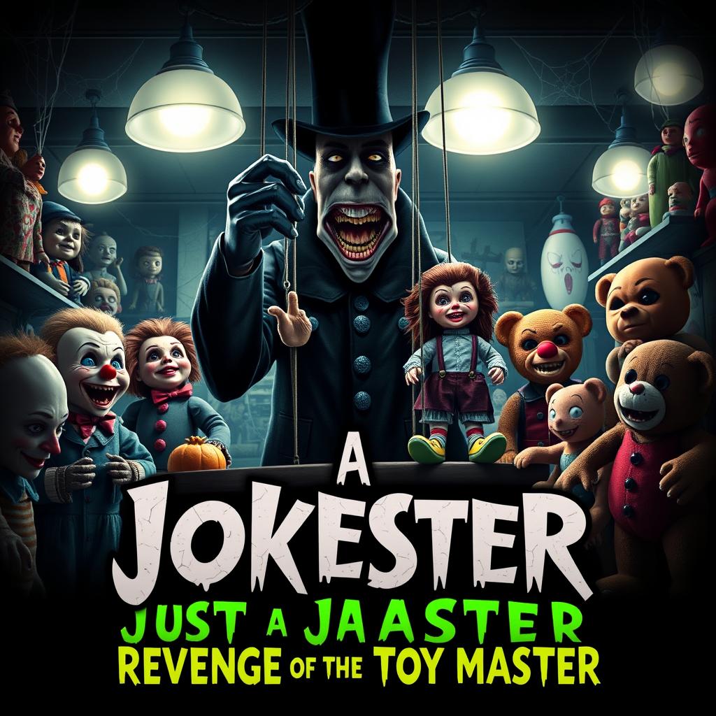 A chilling horror movie poster for 'Just a Jokester: Revenge of the Toy Master'