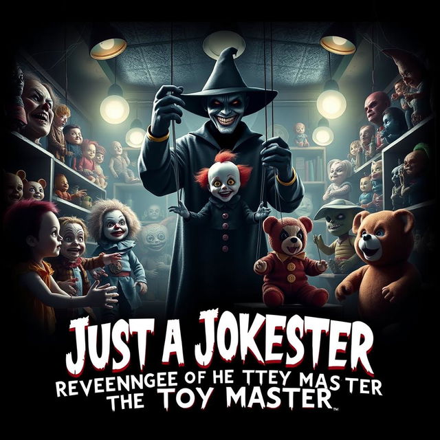 A chilling horror movie poster for 'Just a Jokester: Revenge of the Toy Master'