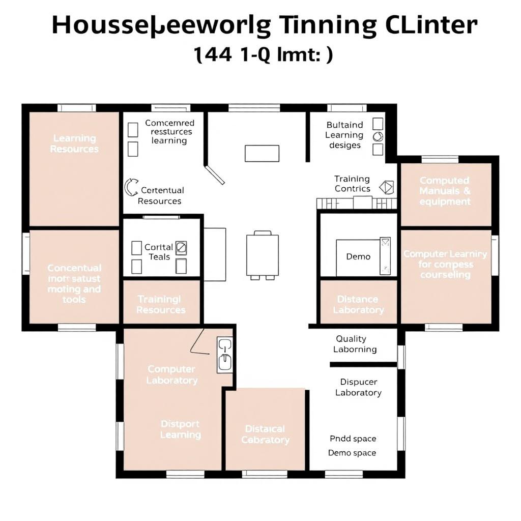 A floor plan layout of a housekeeping training center measuring 114 square meters