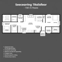 A floor plan layout of a housekeeping training center measuring 114 square meters
